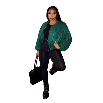 Chaqueta Bomber Vintage para Mujer – Estilo Cool Girl con Cuello Redondo y Cierre - Image 8