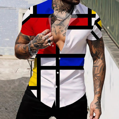 Camisa Manga Corta Hombre con Estampado Geométrico Moderno - Image 2