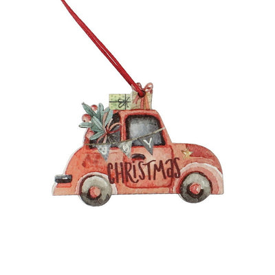 Set de 3 Adornos Navideños Vintage con Camión y Árbol en Madera - Image 10