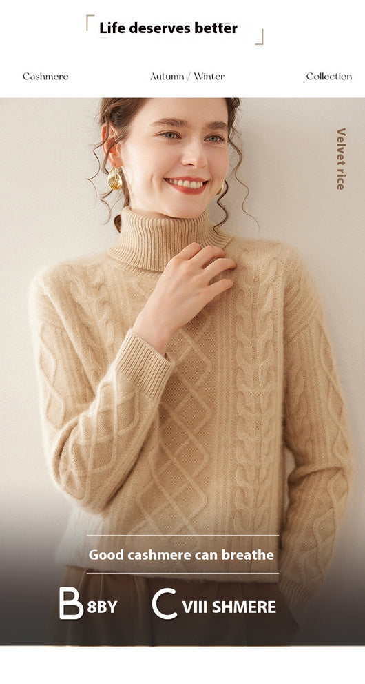 Suéter Cashmere Suelto con Cuello Alto - Tejido Grueso de Tres Capas - Image 19
