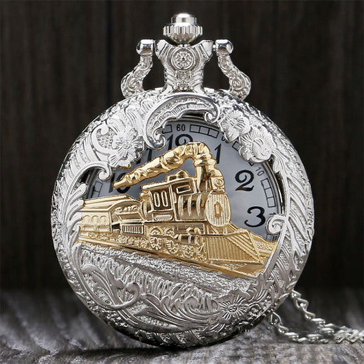 Reloj de Bolsillo Clásico Grande con Diseño Nostálgico de Locomotora Hueca - Image 11