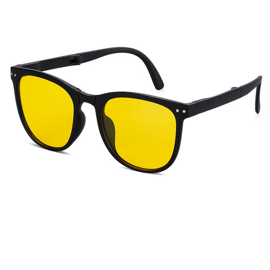 Beige oval-frame sunglasses with brown polarized lenses and foldable temples on a white background. - Image 4