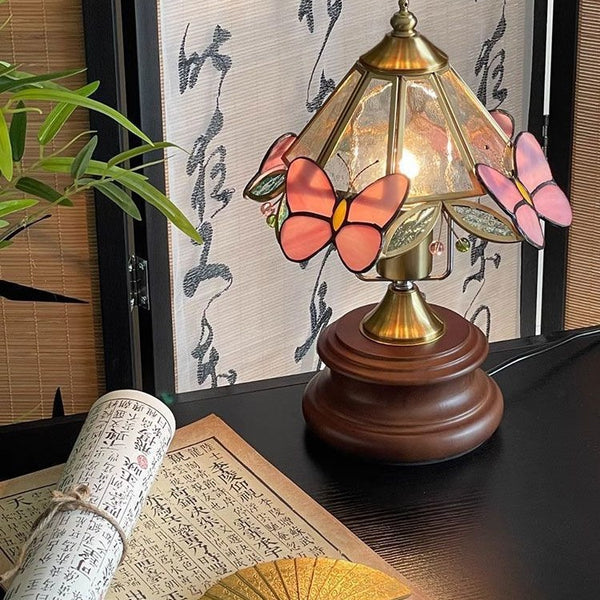 Lámpara de Mesa Mini Retro Mariposas y Flores en Vidrio
