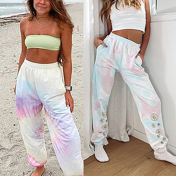 Pantalones Holgados Cintura Alta con Estampado Tie-Dye