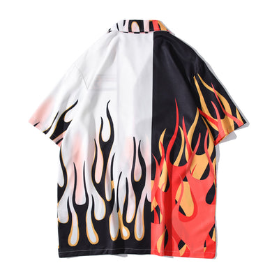Camisa Estampada Flame Personalidad Americana de Manga Corta para Hombre - Image 3