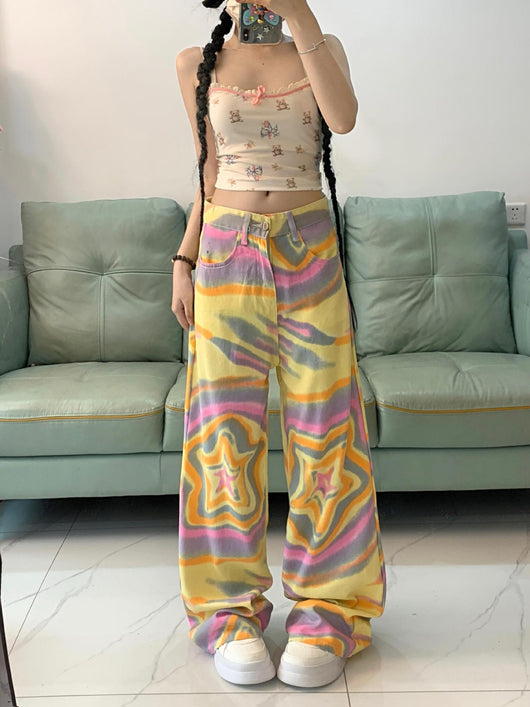 Pantalones Vaqueros Florados Anchos Cintura Alta XINGX - Image 17