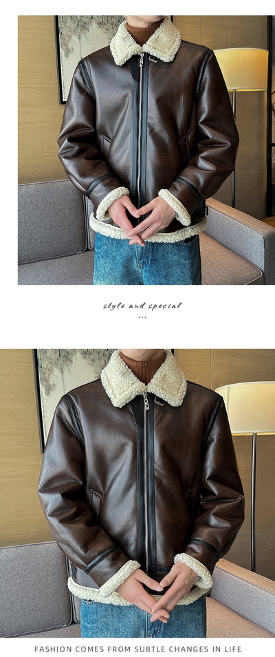 Chaqueta Acolchada de Cuero para Hombre con Cuello Polo - Image 14