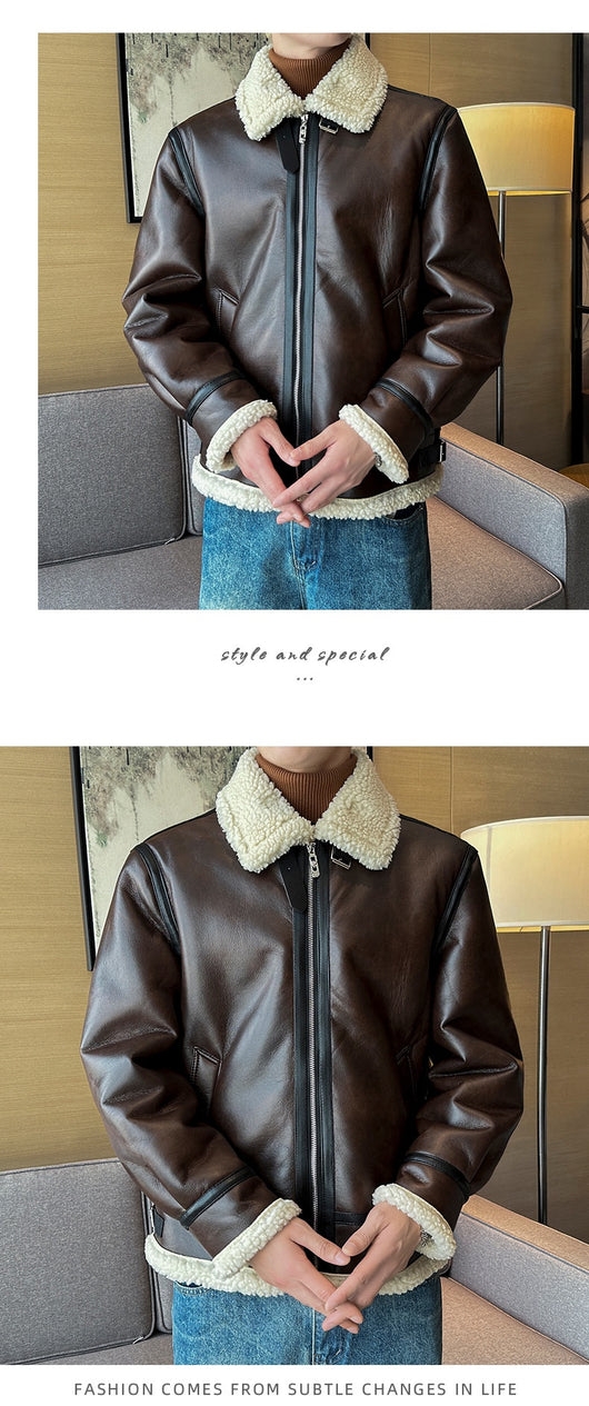 Chaqueta Acolchada de Cuero para Hombre con Cuello Polo - Image 14