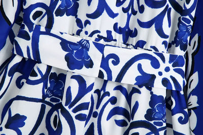 Vestido Camisero Azul y Blanco Porcelana con Solapa y Drapeado en Cintura - Image 15