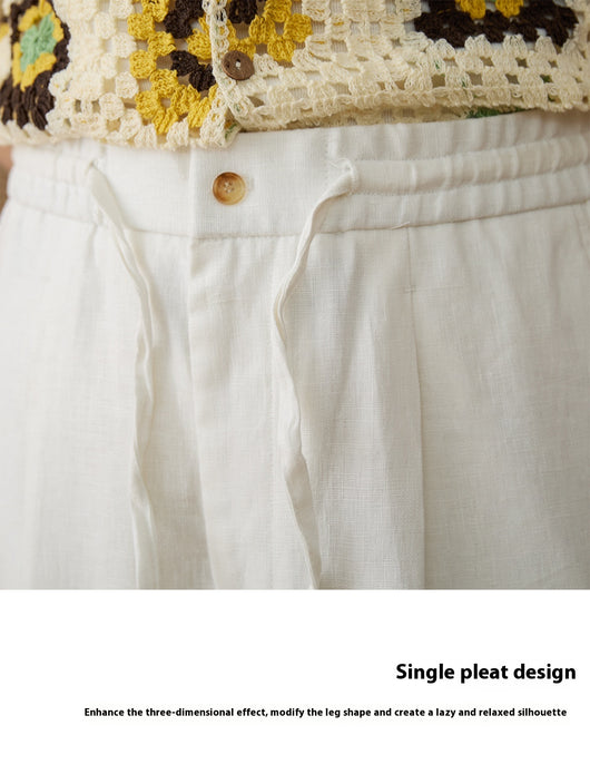 Pantalones de Lino Sueltos Cintura Alta con Cordones - Image 8
