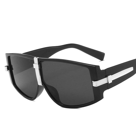 Black large square frame sunglasses with dark lenses and silver-tone accents on the temples and bridge. - Image 2