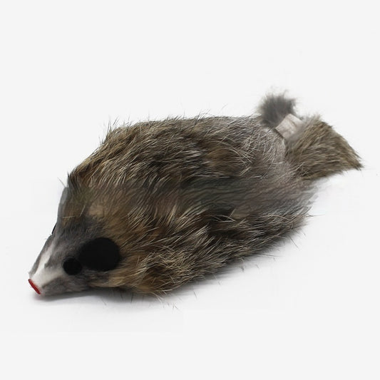 Two plush mouse cat toys, one brown and one black, with red eyes and tails, shown on a white background. - Image 2
