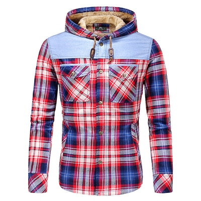 Camisa Acolchada Tipo Plaid para Hombre Talla Grande con Capucha - Otoño e Invierno - Image 12