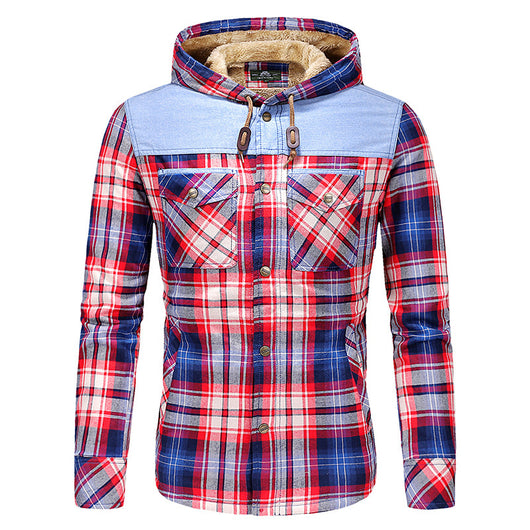 Camisa Acolchada Tipo Plaid para Hombre Talla Grande con Capucha - Otoño e Invierno - Image 12