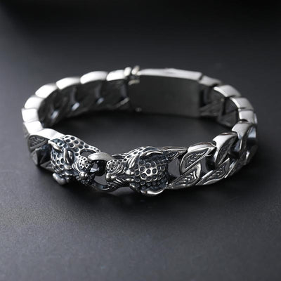 Pulsera de Plata Esterlina 925 Cabeza de Leopardo para Hombre Estilo Retro Grueso - Image 2