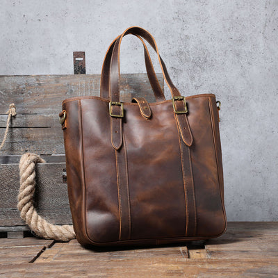 Bolso de Cuero Genuino Retro - Bandolera Marrón Grande Estilo Vintage