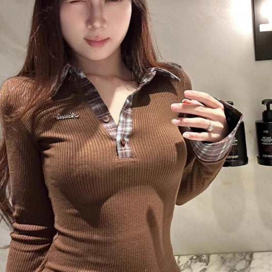 Polo Manga Larga Entallado Estilo Hot Girl - Playera Base Elegante