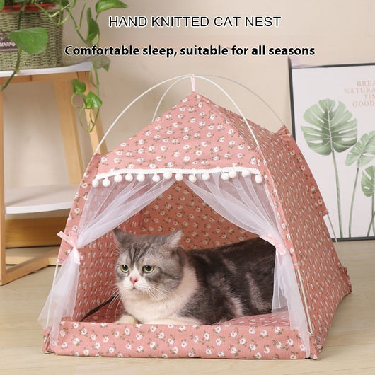 Casa Gatuna Plegable de Cuatro Esquinas con Cama Extraíble y Lavable - Image 2