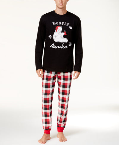 Mother and child in matching red, black, and white plaid Christmas pajamas, child wearing a Santa hat. - Image 6