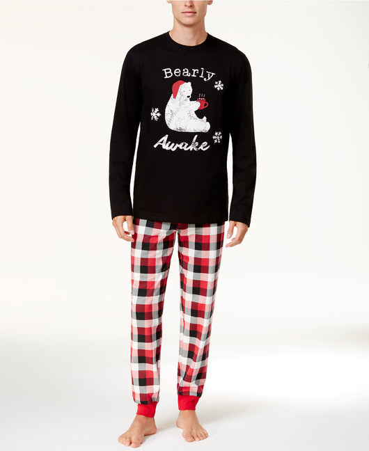 Mother and child in matching red, black, and white plaid Christmas pajamas, child wearing a Santa hat. - Image 6