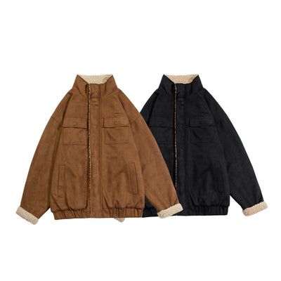 Chaqueta Acolchada de Gamuza con Lana de Cordero para Invierno