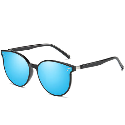 Transparent gray round frame polarized sunglasses with black-gray lenses on a white background. - Image 5