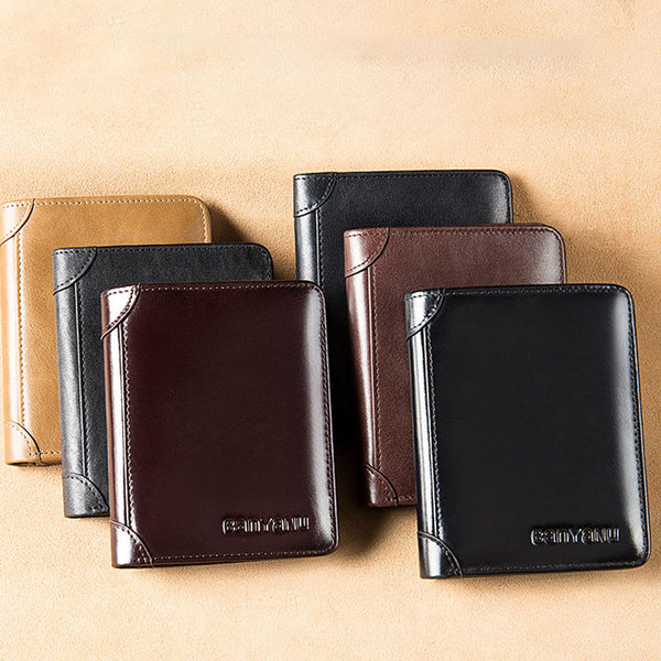 Billetera Vertical Tri-fold de Cuero Mate para Hombre