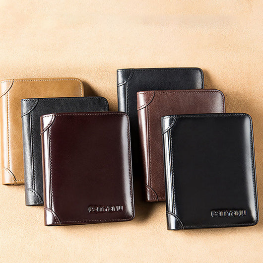 Billetera Vertical Tri-fold de Cuero Mate para Hombre