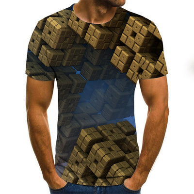 Playera de Manga Corta con Patrón Geométrico Digital Tridimensional - Image 3