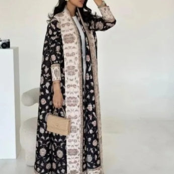Cardigan Djellaba Étnico con Pliegues y Estampado - Capa Clásica de Moda - Image 29