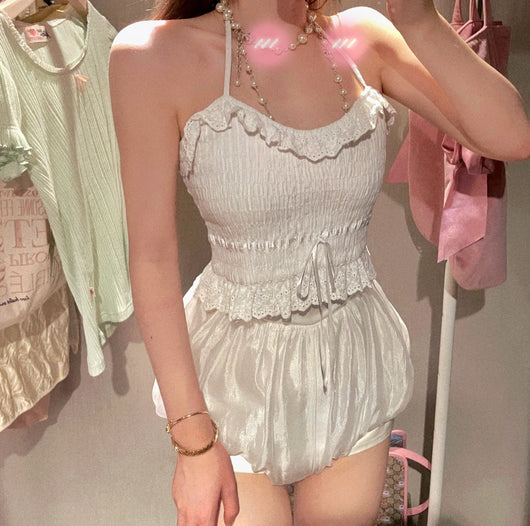 Blusa Halter de Encaje Blanca Ajustada para Verano y Otoño - Image 4