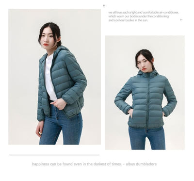 Chaqueta Corta Acolchada de Plumón para Mujer con Capucha y Cuello Alto - Image 16