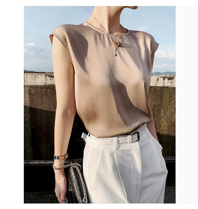 Blusa de Satén sin Mangas con Tirantes Finos - Cuello Redondo para Verano - Image 12