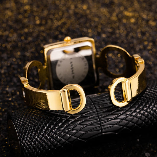 Pulsera de Acero Inoxidable con Cristales y Reloj Cuadrado - Image 12