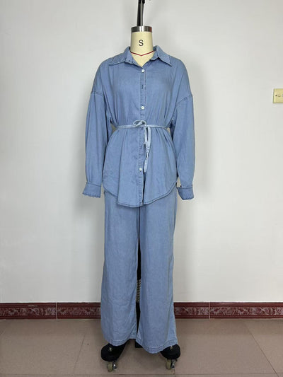 Chaqueta Denim Suelta con Cintura Anudada y Botones para Mujer - Image 12