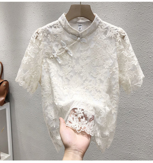 Blusa Étnica China con Encaje y Cierre de Hebilla - Image 22