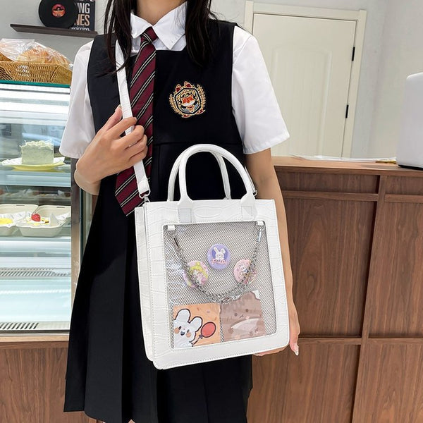 Bolso Bandolera Transparente Cuadrado de Gran Capacidad para Estudiantes