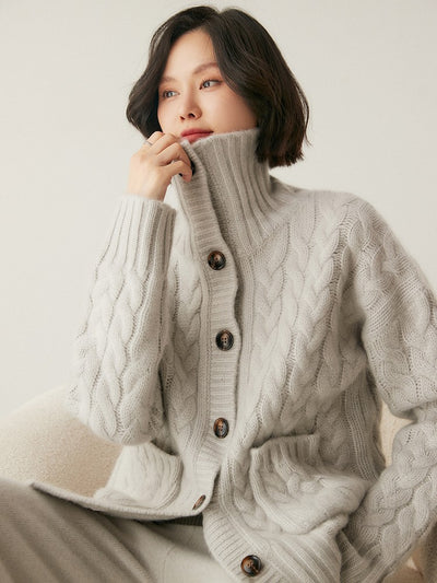 Cardigan Tipo Cuello Alto en Cashmere Estilo Francés para Mujer - Image 5