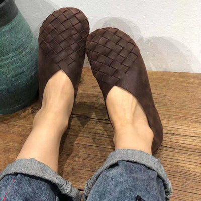 Zapatos Planos de Cuero Tejido con Punta Redonda - Estilo Retro Cómodo - Image 8