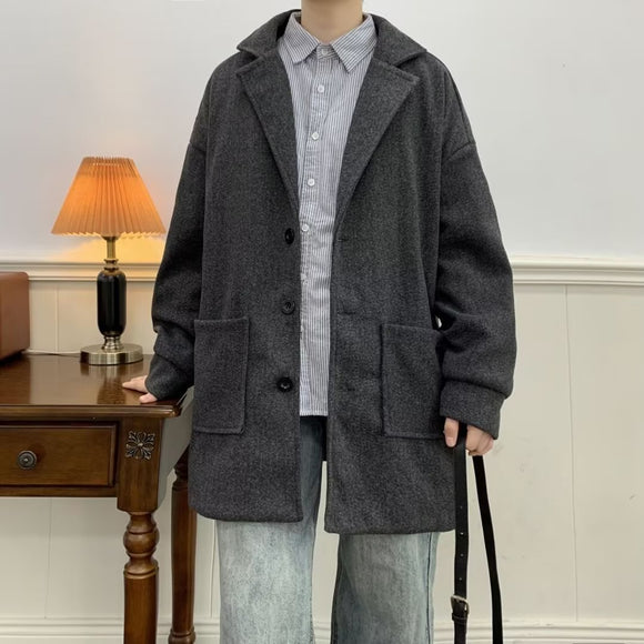 Abrigo de Lana Holgado para Hombre - Otoño e Invierno con Forro de Algodón