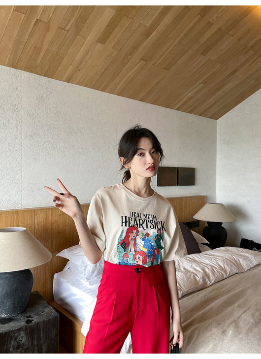Playera Estampada Suelta y Ajustada para Mujer - Cuello Redondo Manga Corta - Image 24