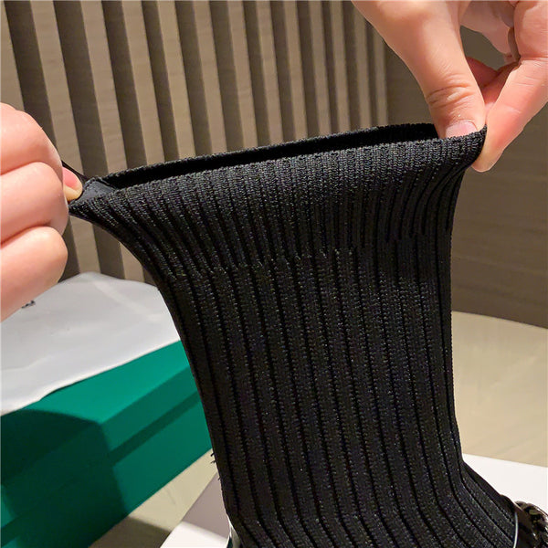 Zapatos Mujer Cuero Tejido Elástico Caña Media Confort