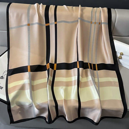 Pañuelo de Seda Sintética a Cuadros - Elegante Chal Versátil - Image 18