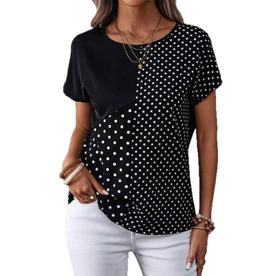 Blusa Estampada de Lunares para Mujer - Cuello Redondo y Manga Corta - Image 5