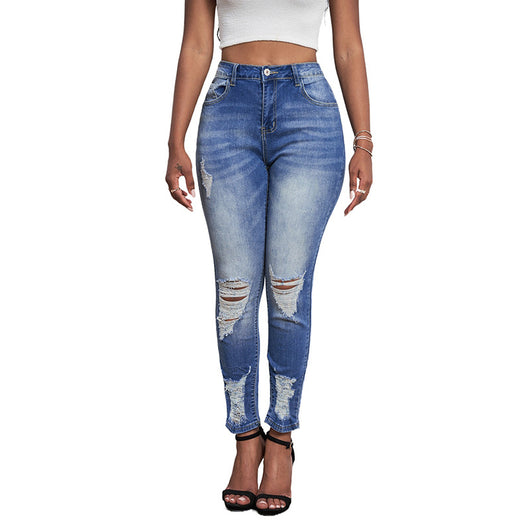 Jeans Cropped Degradado Rotos de Cintura Alta para Mujer - Image 11