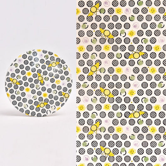 Ceramic plate with yellow cartoon leopard cat underglaze decals and a sheet of the same decals. - Image 26