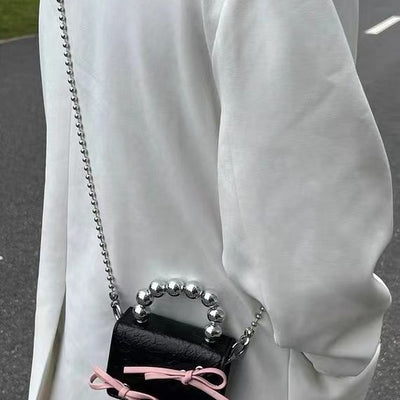 Bolso de Mano Mini con Cadena y Moño Texturizado - Image 3