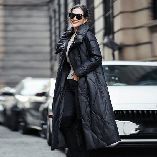 Abrigo de Cuero Estilo Coreano Talla Grande con Cuello Alzado para Invierno - Image 2