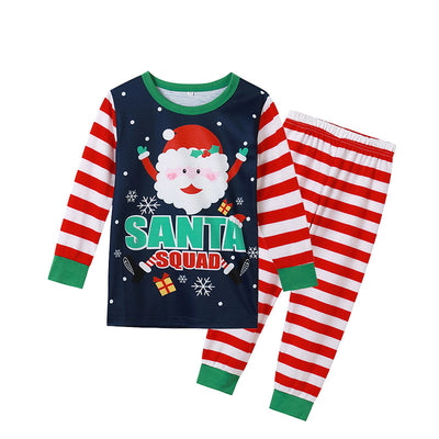 Santa Printed Parent-child Homewear, a two-piece pajama set with a Santa Claus graphic and red and white stripes. - Image 17