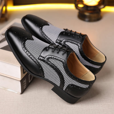 Zapatos Casuales de Cuero con Patrón Pata de Gallo para Hombre - Image 21